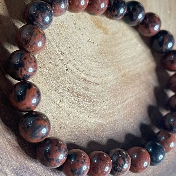 Mahogany obsidian 8mm stretch bracelet beaded bracelet 7” stretch crystal healin - Picture 5 of 12